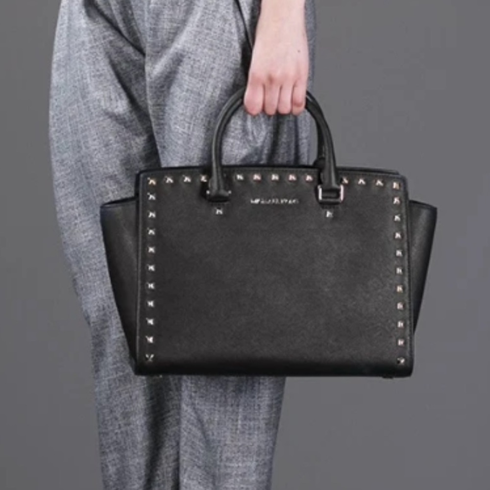 Michael Kors Black Leather Medium Selma Studded Tote Like New